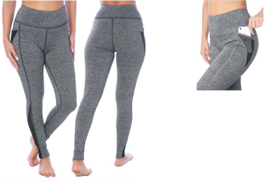 Women's Performance Heathered Sport LEGGINGS w/ Side Pockets - Grey - Sizes Small-2XL