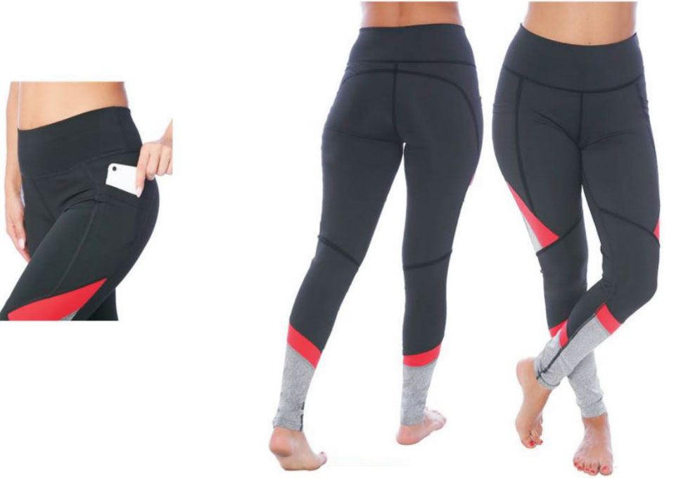 Women's Performance Sport LEGGINGS w/ Side Pockets - Two Tone Striped Calfs - Sizes Small-2XL