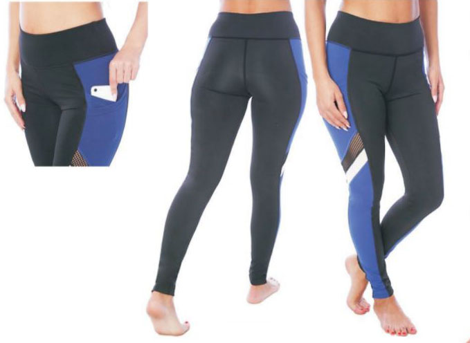 Women's Performance Two Tone Sport LEGGINGS w/ Side Pocket - Blue & White - Sizes Small-2XL