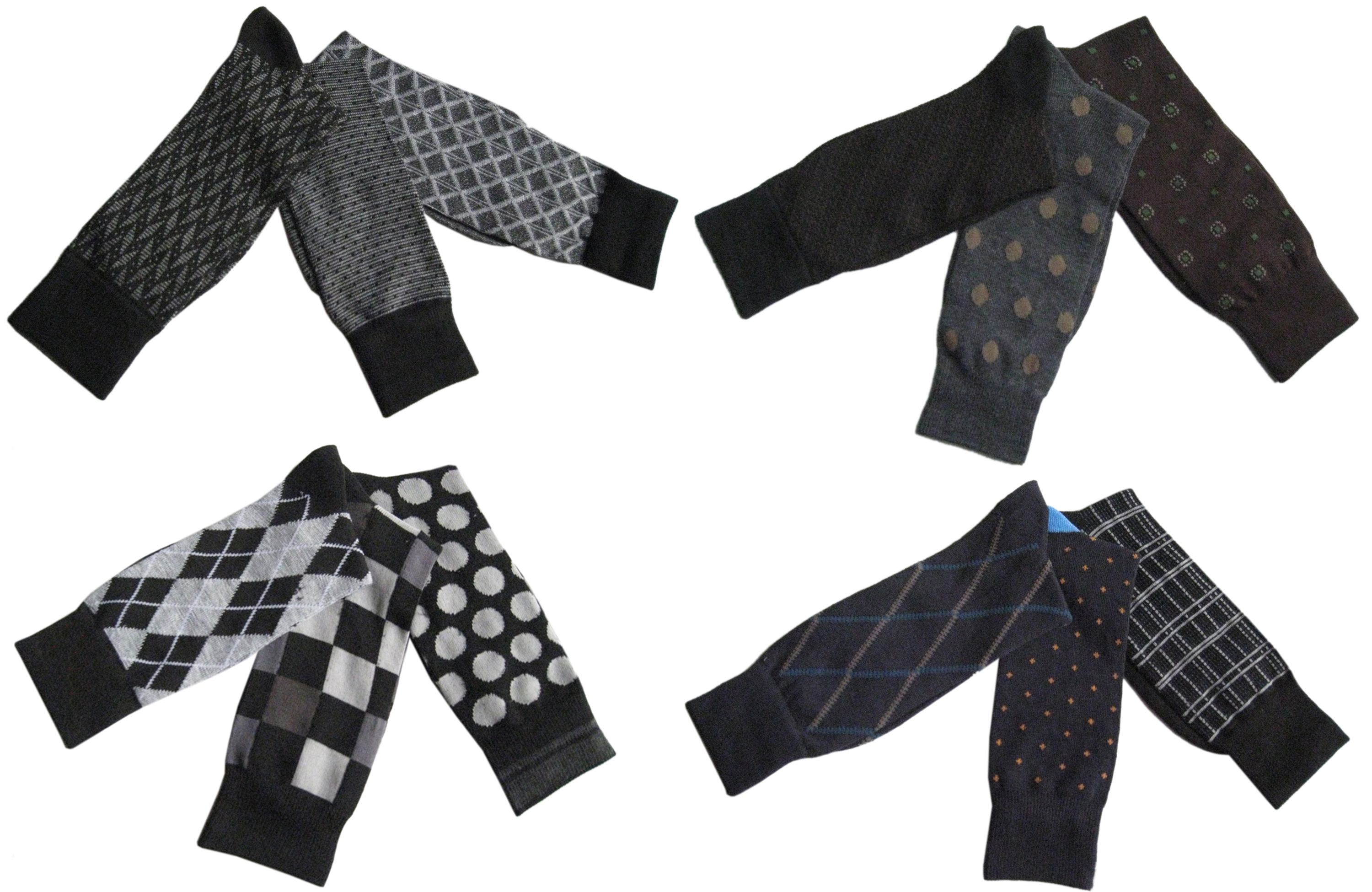 Men's Designer Dress SOCKS - Assorted Prints - Size 10-13 - 3-Pair Packs