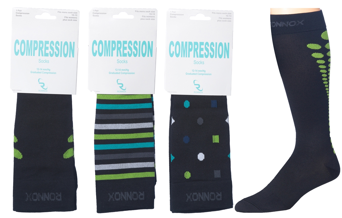 Men's Compression SOCKS - Size 10-13 - Stripe & Dark Prints