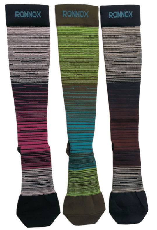 Men's Neon Compression Knee SOCKS - Sizes Small-XL - Ombre Striped Patterns