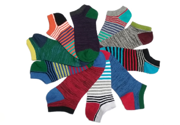 Men's Striped No Show Novelty SOCKS - Two Tone Colors - 10-Pair Packs - Size 10-13