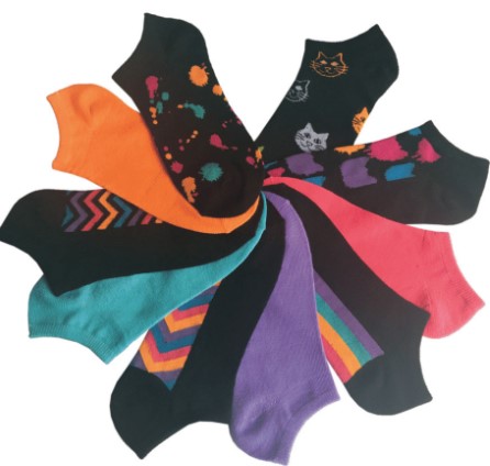 ''Women's No Show Novelty Socks - Chevron, PAINT Splat, Cat Prints - 10-Pair Packs - Size 9-11''