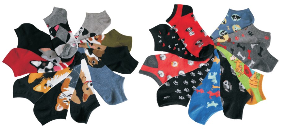 Women's Graphic No-Show SOCKS - Puppy Dog Print - 10-Pair Packs