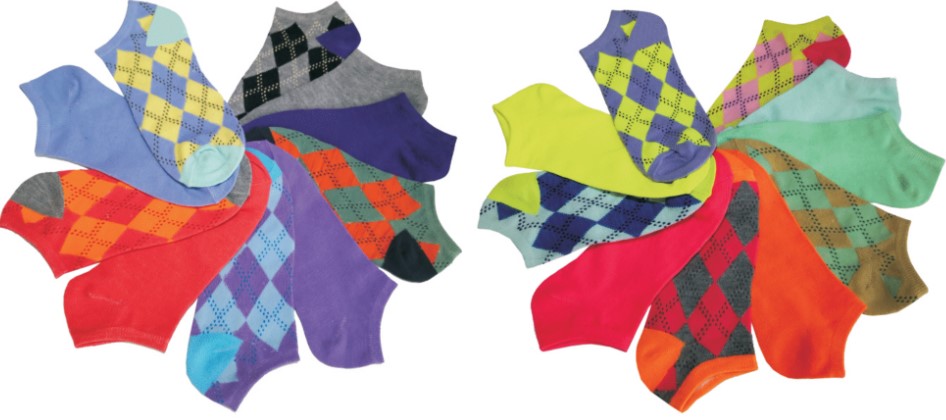 Women's Graphic No-Show SOCKS - Two Tone Argyle Print - 10-Pair Packs