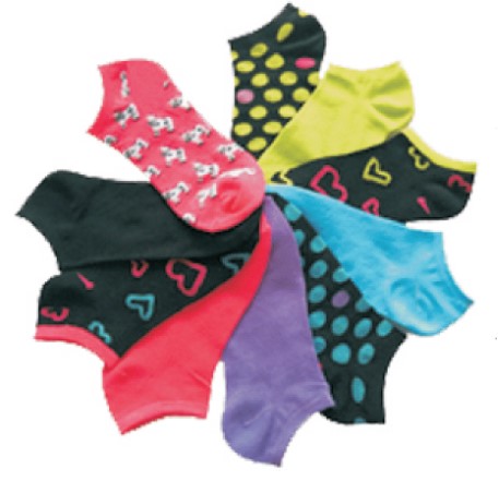 Women's Graphic No-Show SOCKS - Neon Polka Dots & Hearts Print - 10-Pair Packs