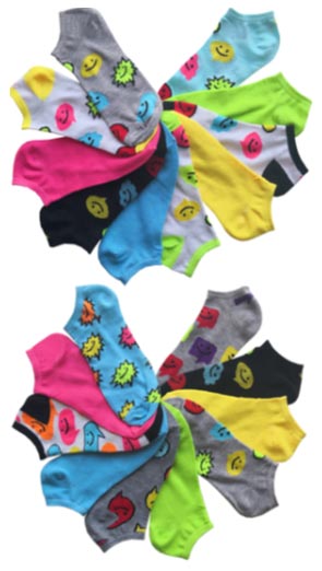 Women's Graphic No-Show SOCKS - Emoji Theme - 10-Pair Packs