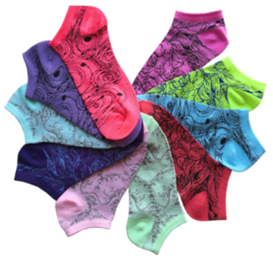 Women's Graphic No-Show SOCKS - Floral Stencil Theme - 10-Pair Packs