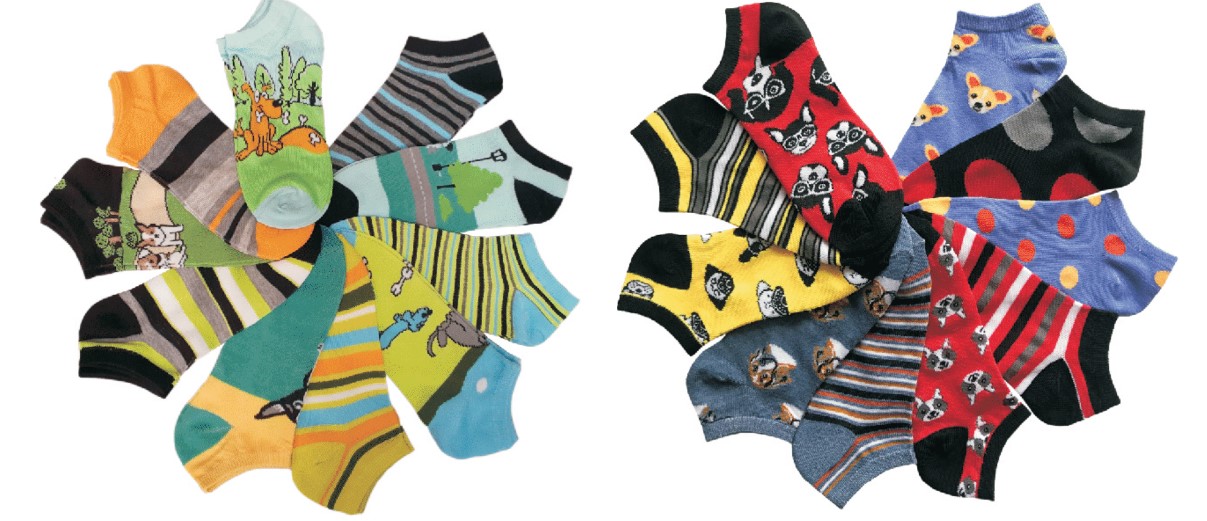 Women's No Show Novelty SOCKS - Assorted Dog Print - 10-Pair Packs - Size 9-11