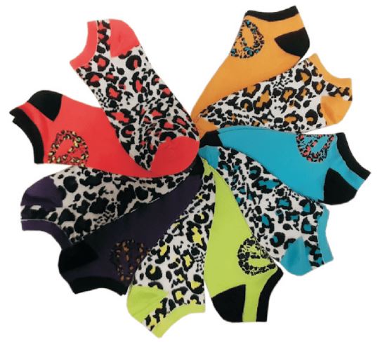 Women's No Show Novelty SOCKS - Colorful Leopard Print - 10-Pair Packs - Size 9-11