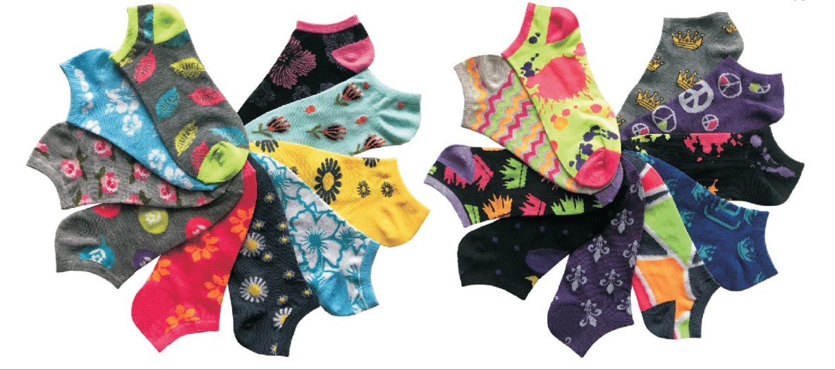 Women's No Show Novelty SOCKS - Assorted Designs & Styles - 10-Pair Packs - Size 9-11