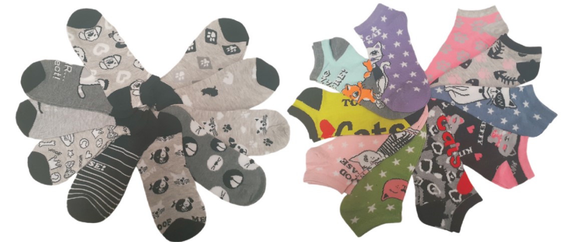 Women's No Show Novelty SOCKS - Cat Print - 10-Pair Packs - Size 9-11