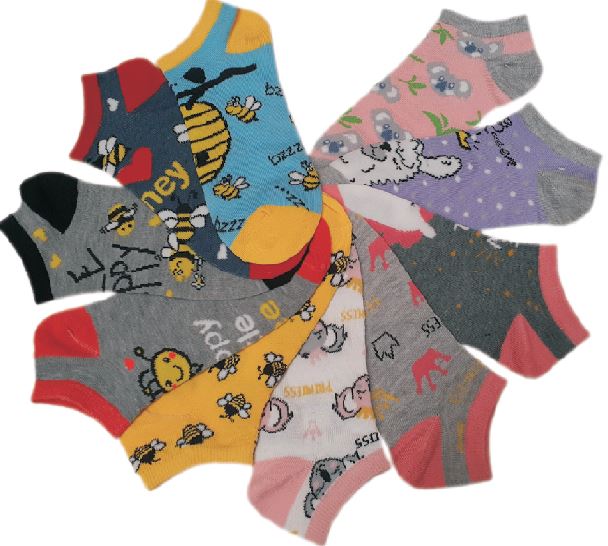 ''Women's No Show Novelty SOCKS - Bumblebee, Llamas, & Koala Print - 10-Pair Packs - Size 9-11''