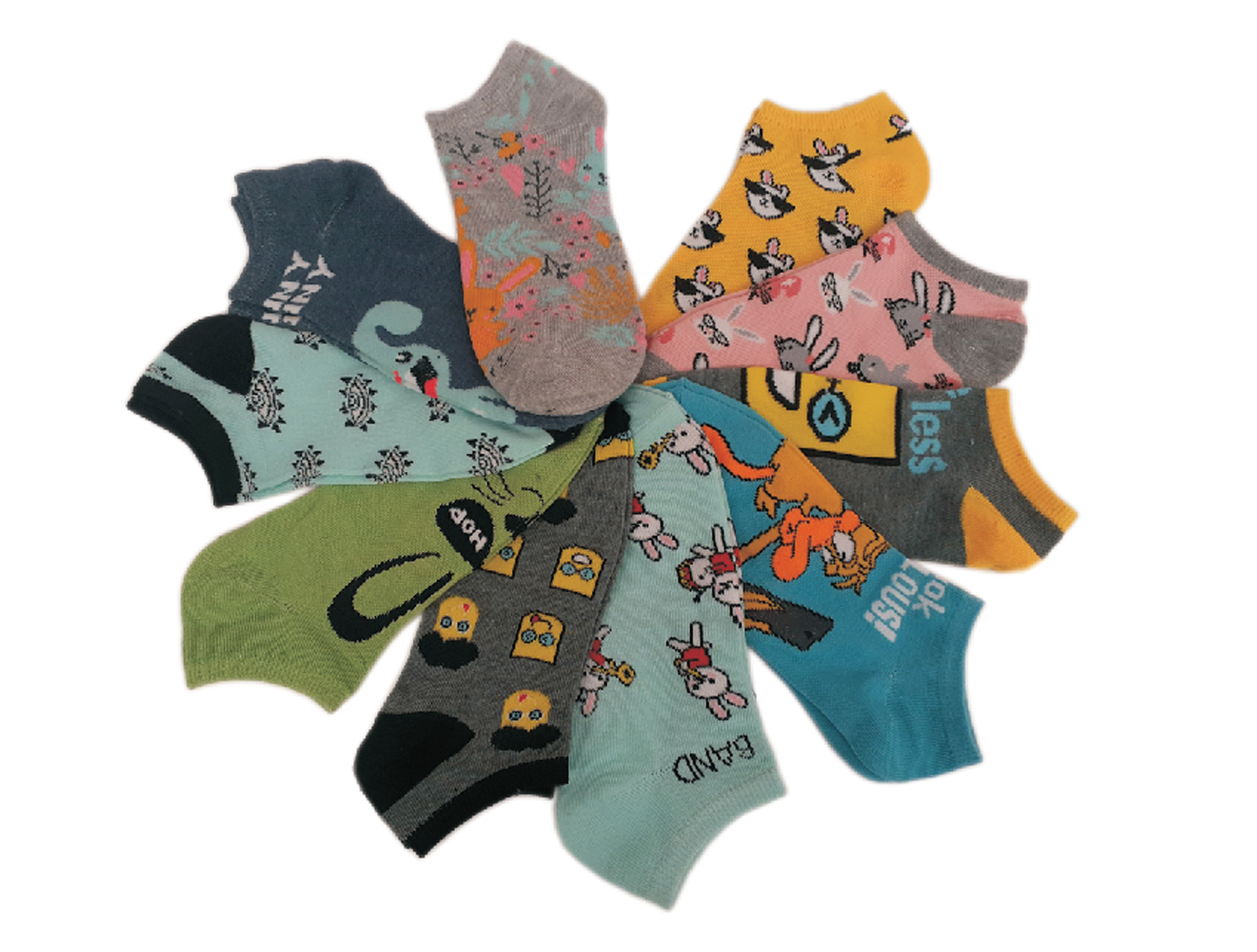 Women's No Show Novelty SOCKS - Cartoon Animal Print - 10-Pair Packs - Size 9-11