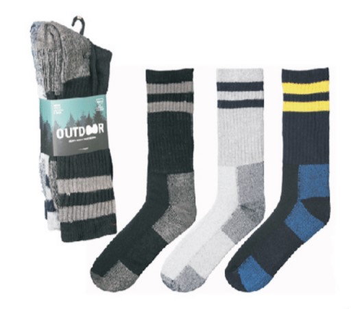 Men's Outdoor Heavy Duty Hiking Boot SOCKS w/ Two Tone Striped Trim - 3-Pair Packs