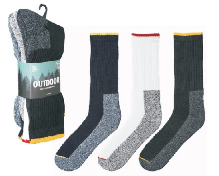 Men's Outdoor Heavy Duty Hiking Boot SOCKS w/ Heathered Bottom - 3-Pair Packs