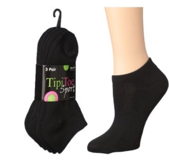 Women's Cushioned Ankle SOCKS - Black - Size 9-11 - 3-Pair Packs