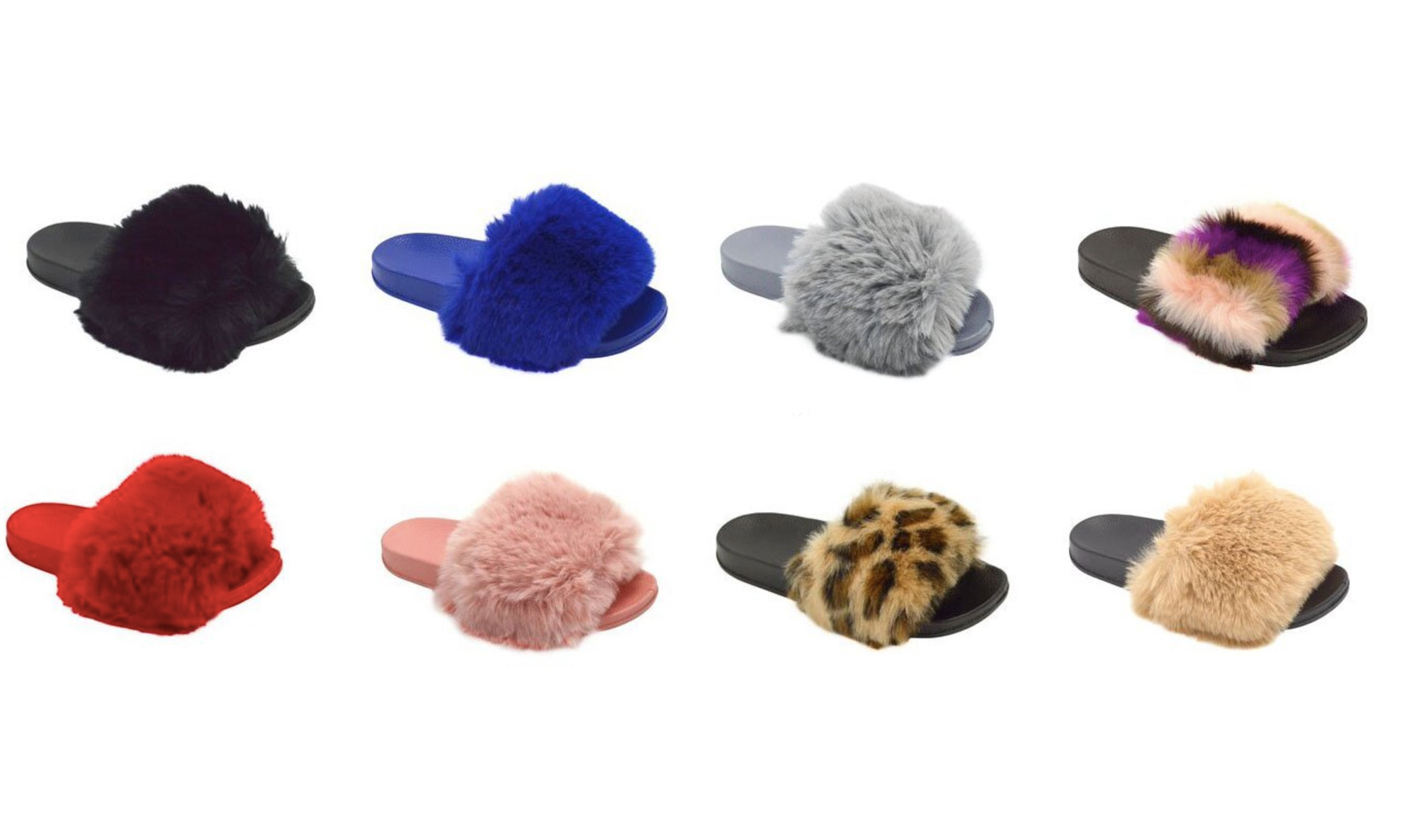 ''Women's Faux Fur Slide SLIPPERS w/ Solid, Ombra, & Leopard Print - Choose Your Size(s) & Color(s)''