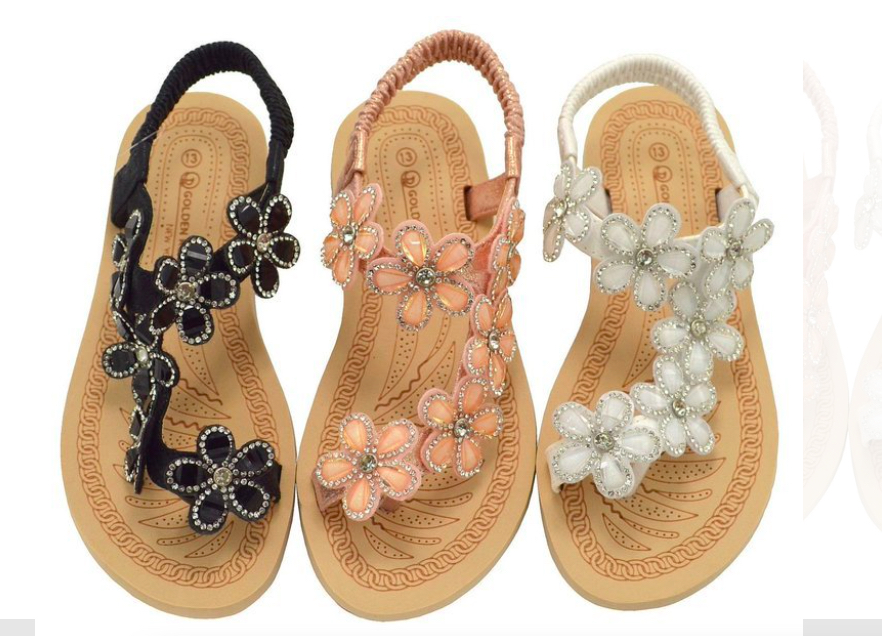 Girl's Fashion Slide SANDALS w/ Embroidered Rhinestone Flowers & Textured Soft Footbed - Choose Your