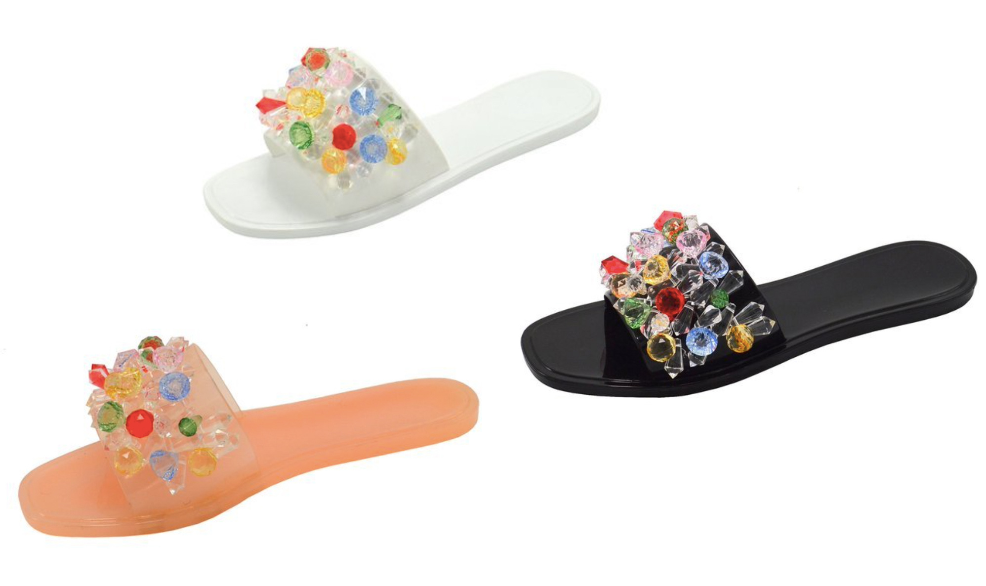 Women's Fashion Slide Sandals w/ Embroidered Jewels & Diamond Crystals - Choose Your Size(s) & Color