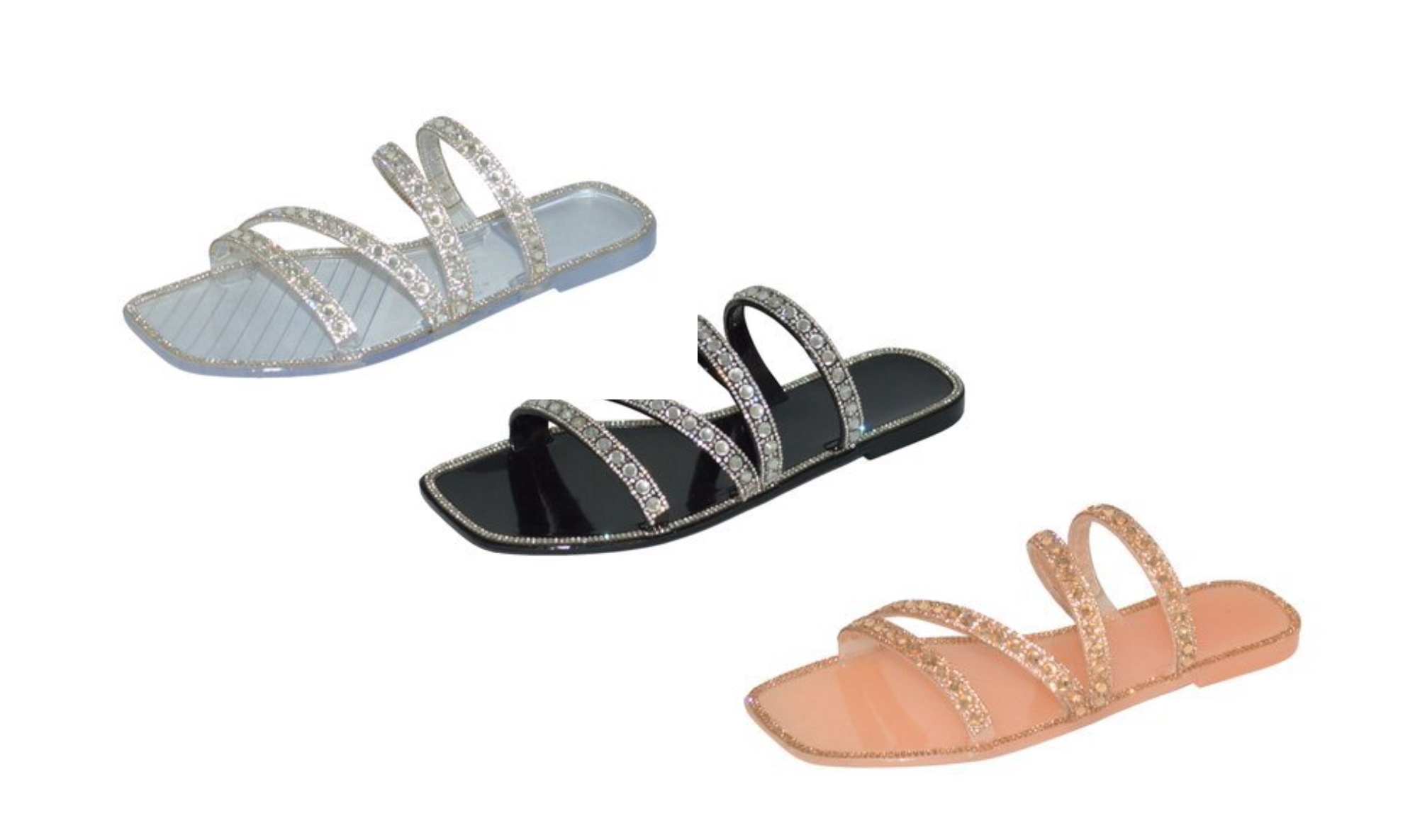 Women's Gladiator Fashion Slide Sandals w/ Embroidered Gems & Footbed Trim - Choose Your Size(s) & C