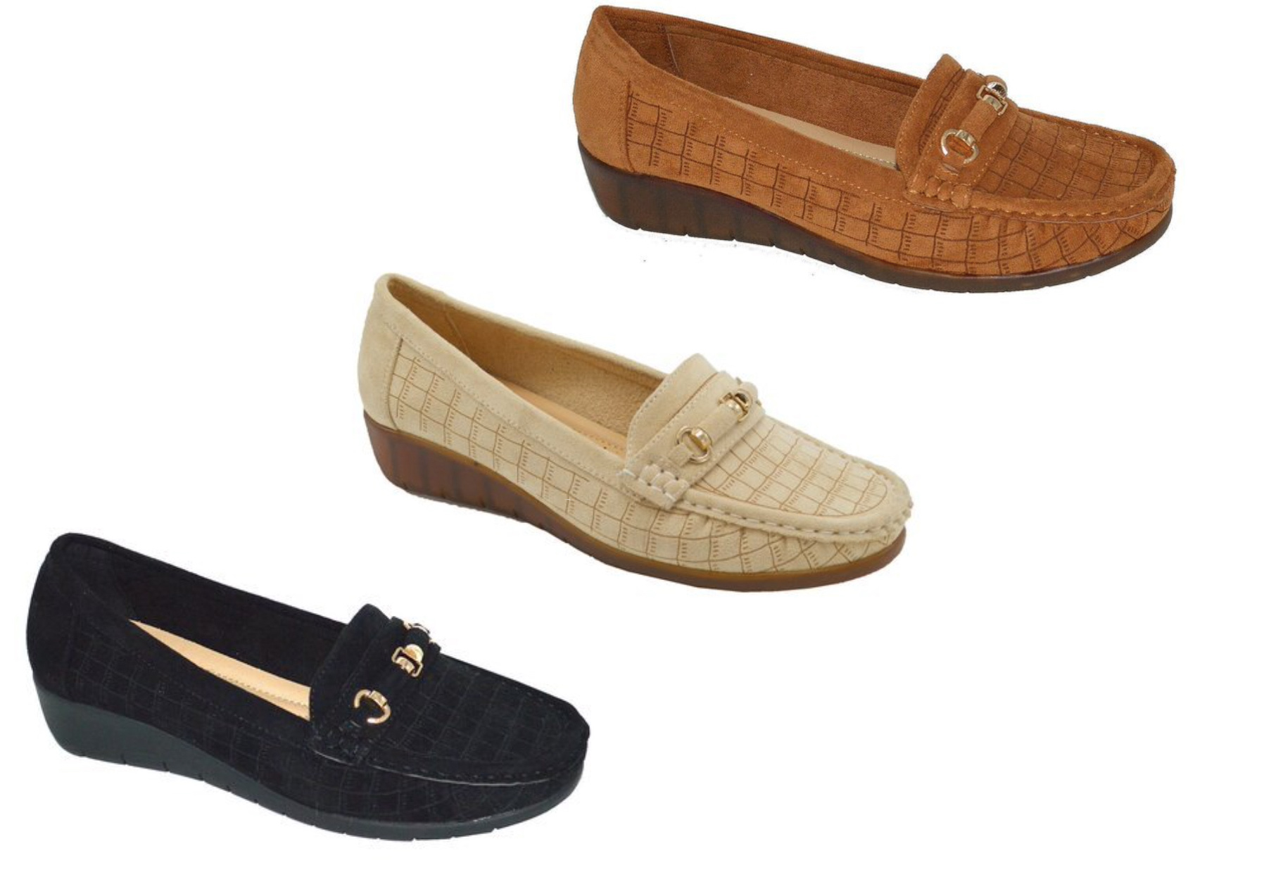 Women's Wedge Moccasin Shoes w/ Embroidered Chic Buckle CHARM & Soft Footbed - Choose Your Size(s) &