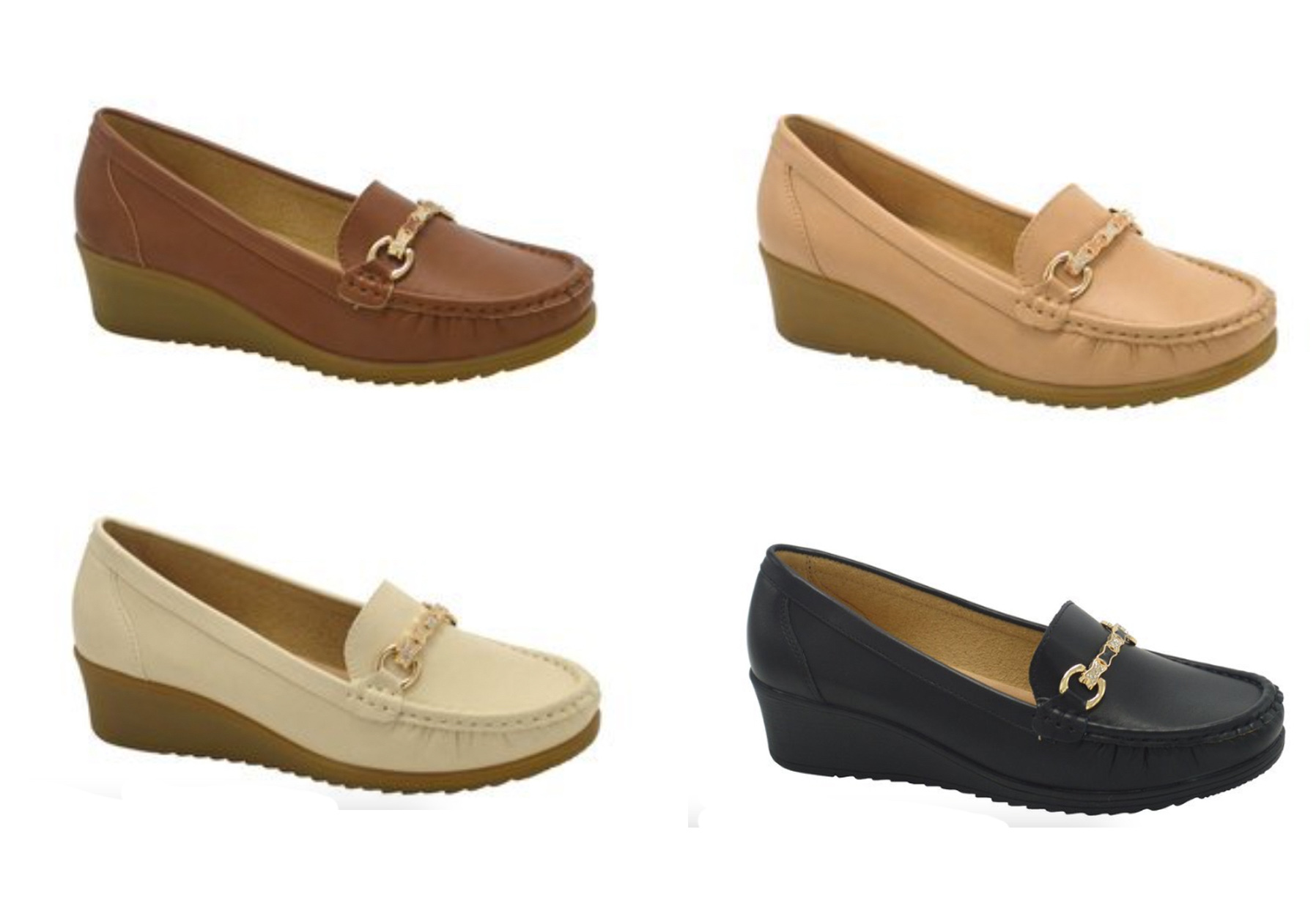 Women's Wedge Moccasin Shoes w/ Embroidered Chain CHARM -  Choose Your Size(s) & Color(s)