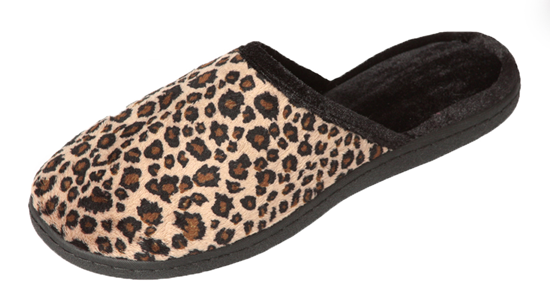 Ladies Leopard Print Faux Fur Slide SLIPPERS