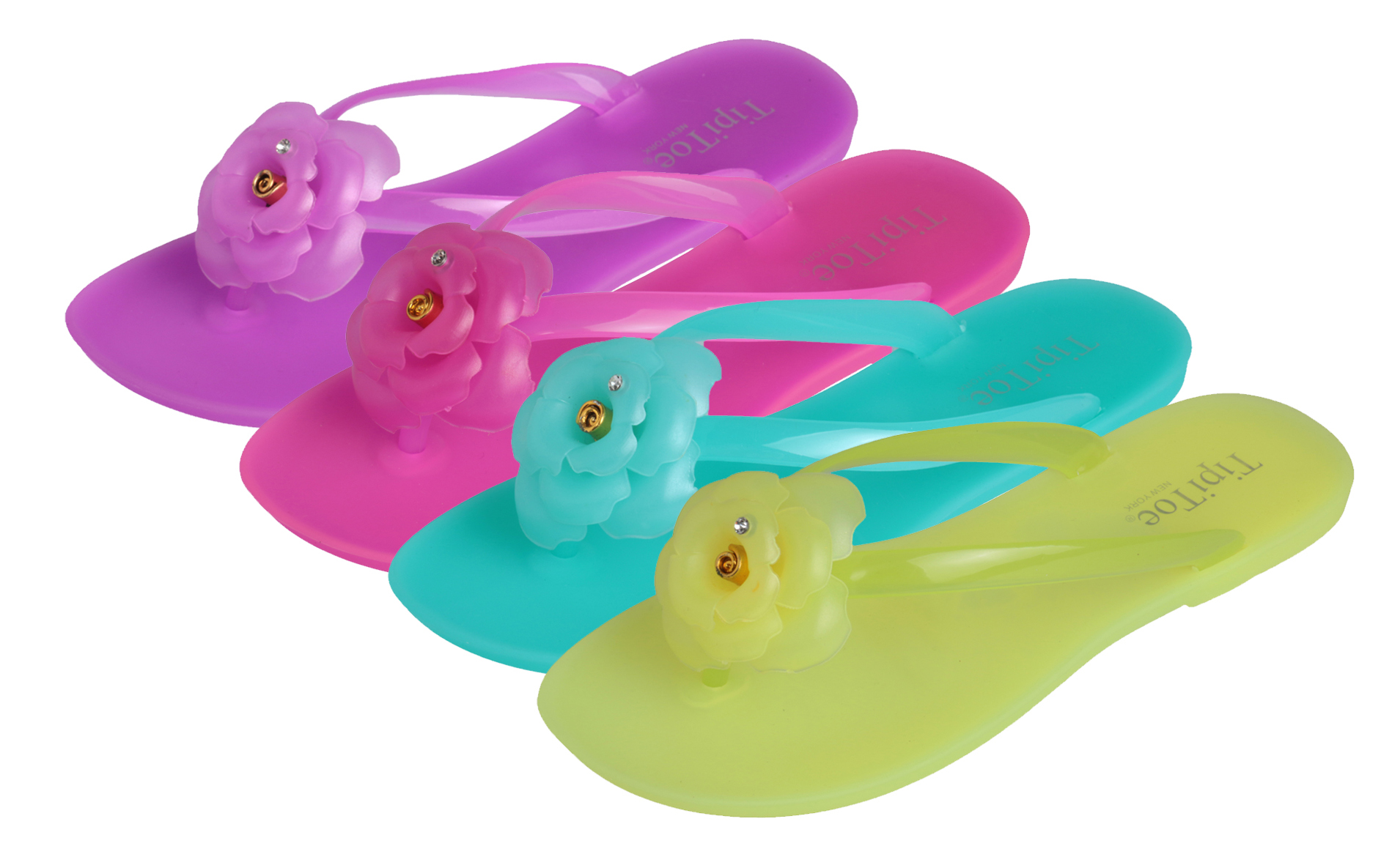 Girls Jelly FLIP FLOPS w/ Flower Adornment