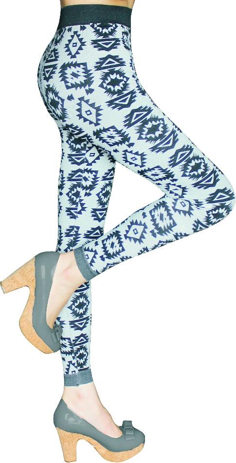 Women's Hacci Knit Fashion LEGGINGS - Black & White Tribal Print