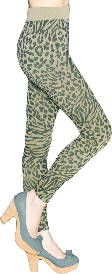 Women's Hacci Knit Fashion LEGGINGS w/ Brushed Lining - Animal Print