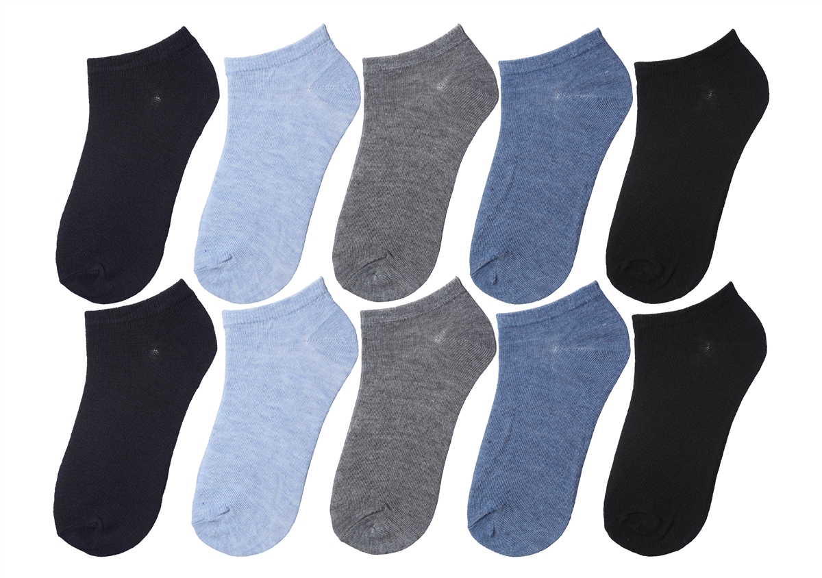 Girl's No Show SOCKS - Black/Blue/Grey - Size 6-8 - 10-Pair Packs