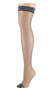 Black Fashion Fishnet Thigh High Stockings w/ Lurex Band