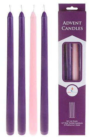 ''4 pcs 12'''' Advent Unscented TAPER CANDLEs - Asst''