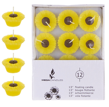 ''1.5'''' Unscented Floating Sun Flower CANDLE in White Box''