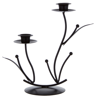 Two Taper Metal Leaf CANDLE HOLDER