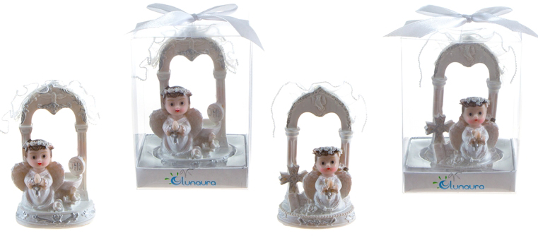 Baby Angel in White Praying Under Arch Poly Resin