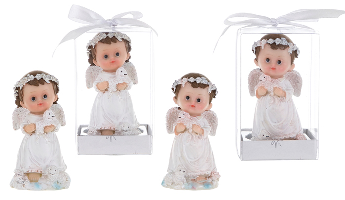 Baby Angel in White Holding to Baby Lamb w/ GIFT Box