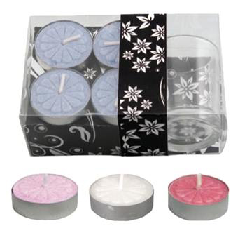 Tea Light CANDLE w/ Glass HOLDER - Asst