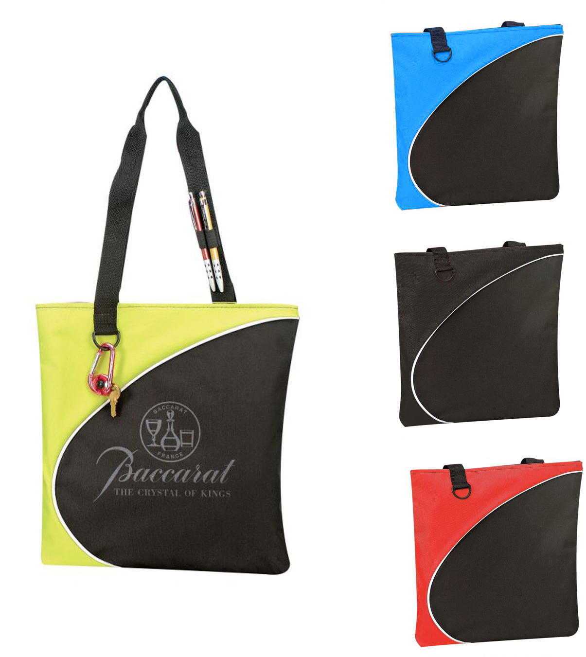 Two Tone Poly Tote Bags w/ PEN Holders & D-Ring Attachment - Choose Your Color(s)