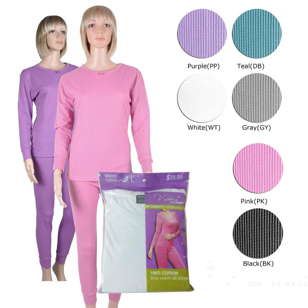 Women's Thermal UNDERWEAR Sets - Solid Colors - Sizes S-2XL