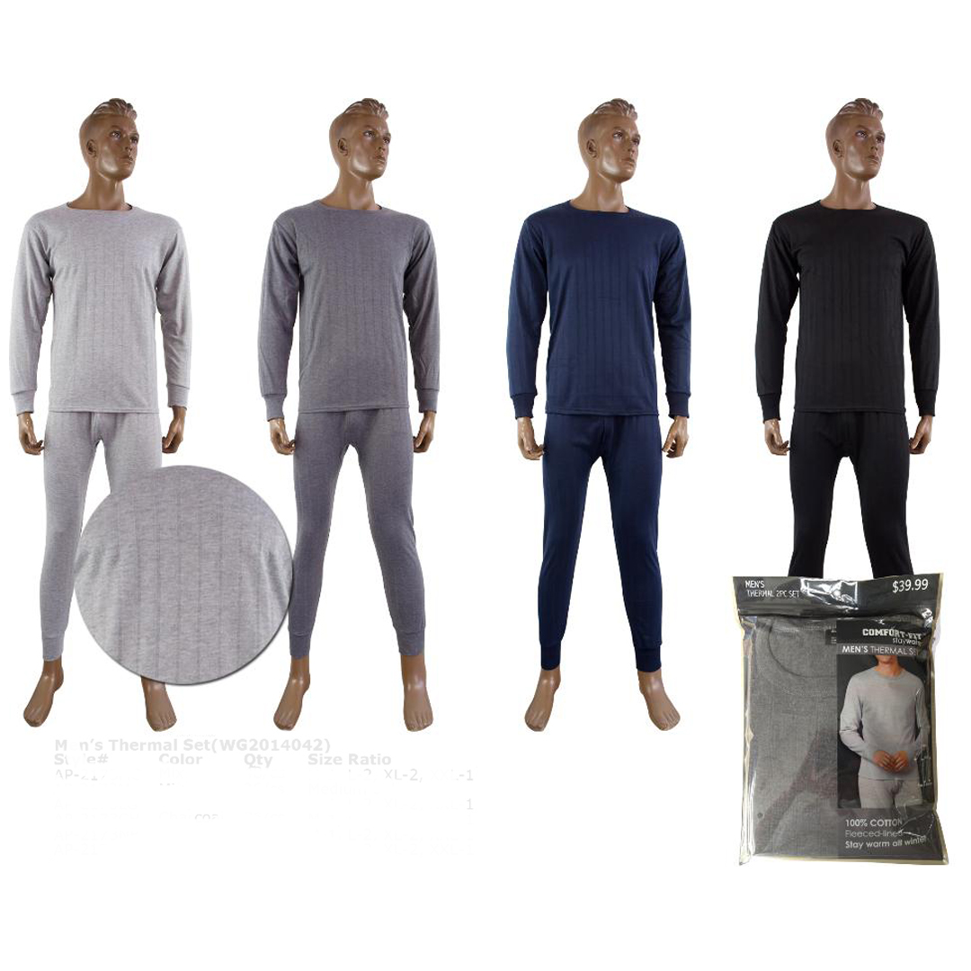 Men's Fleece Lined Thermal UNDERWEAR Sets - Solid Colors - Sizes S-XL or M-2XL