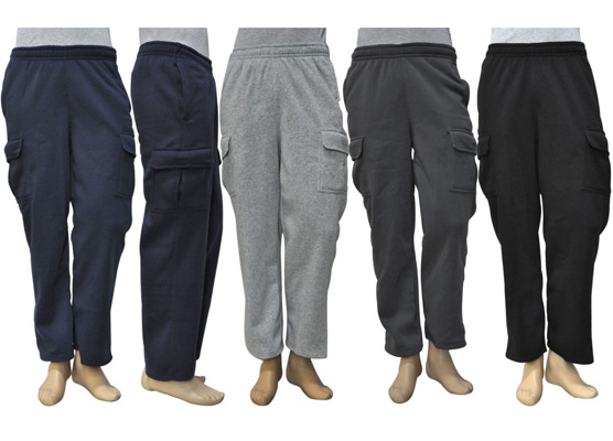 Men's Solid Fleece Sweatpants w/ CARGO Side Pockets - Choose Your Size(s)