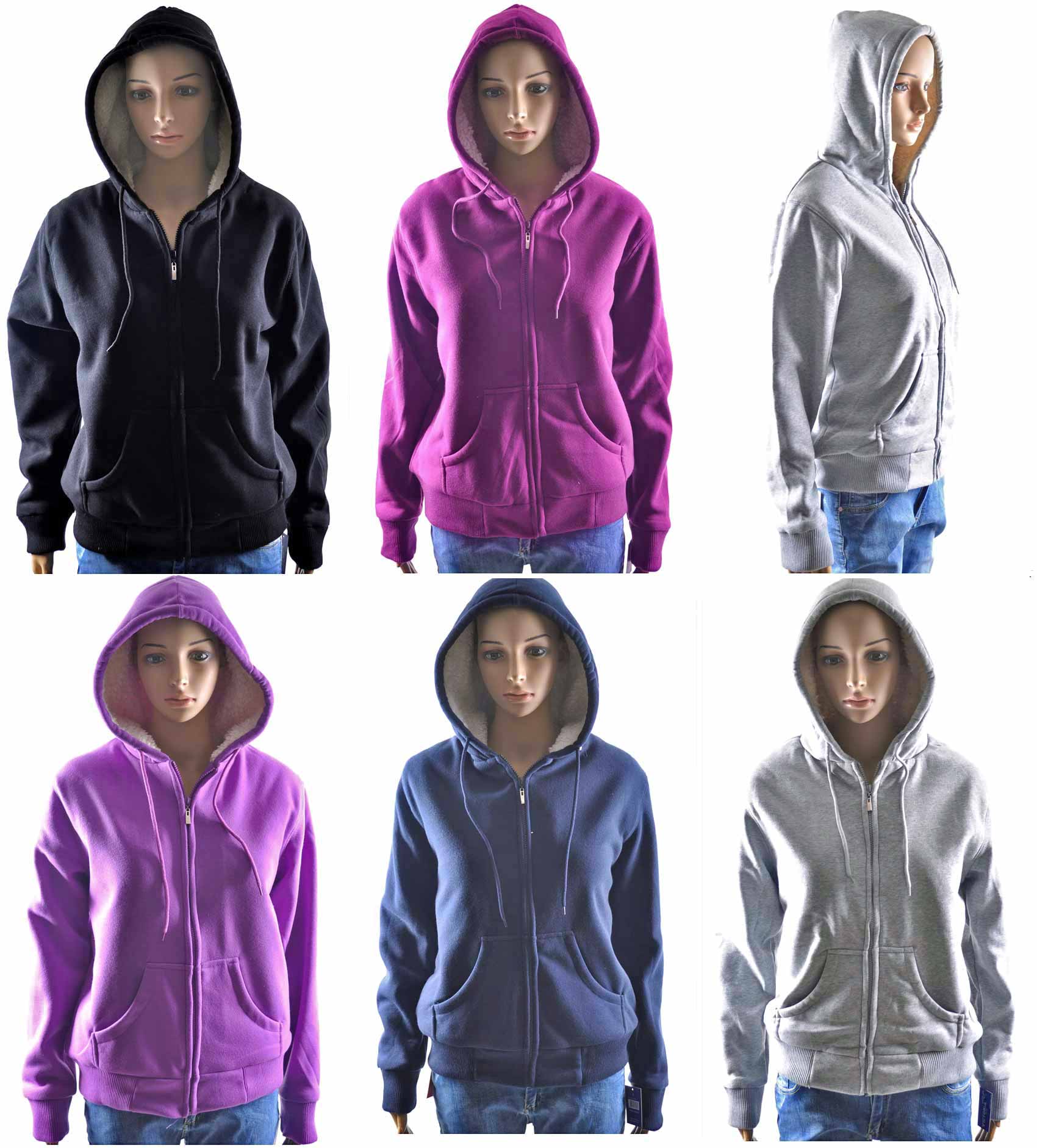 Women's Hoodies w/ Sherpa Lining - Solid Colors - Sizes S-XL or M-2XL