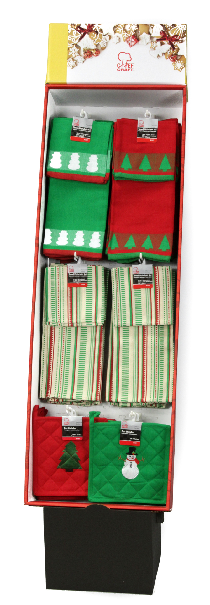 Christmas TOWEL/DishCloths Set and Pot Holders in Floor Display