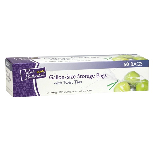 GALLON - Food Storage Bags w/ Ties - 60-Packs - Nicole Home Collection