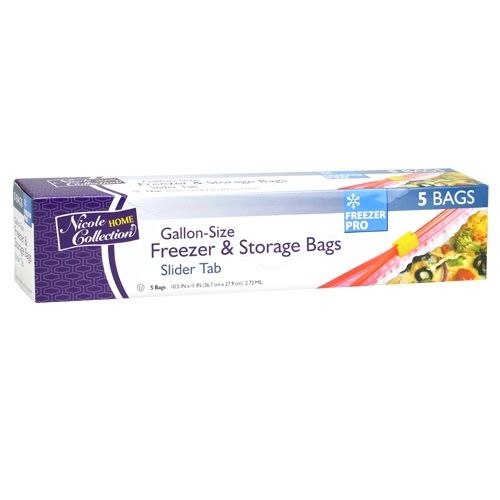 GALLON - Slide Tab - Freezer/Storage Bags - 5-Packs - Nicole Home Collection