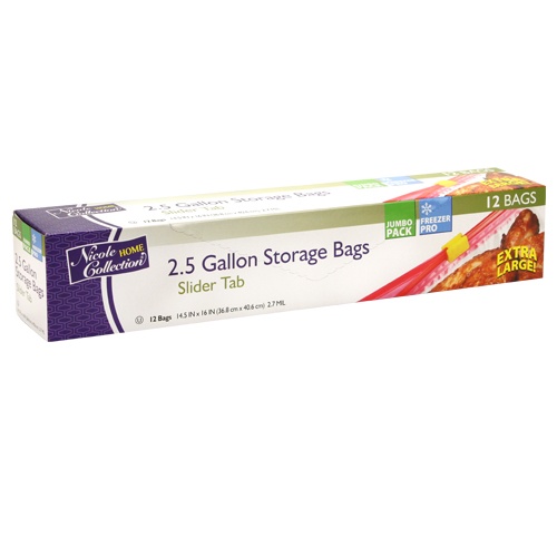 2.5 GALLON - Slide Tab - Freezer/Storage Bags - 12-Packs - Nicole Home Collection