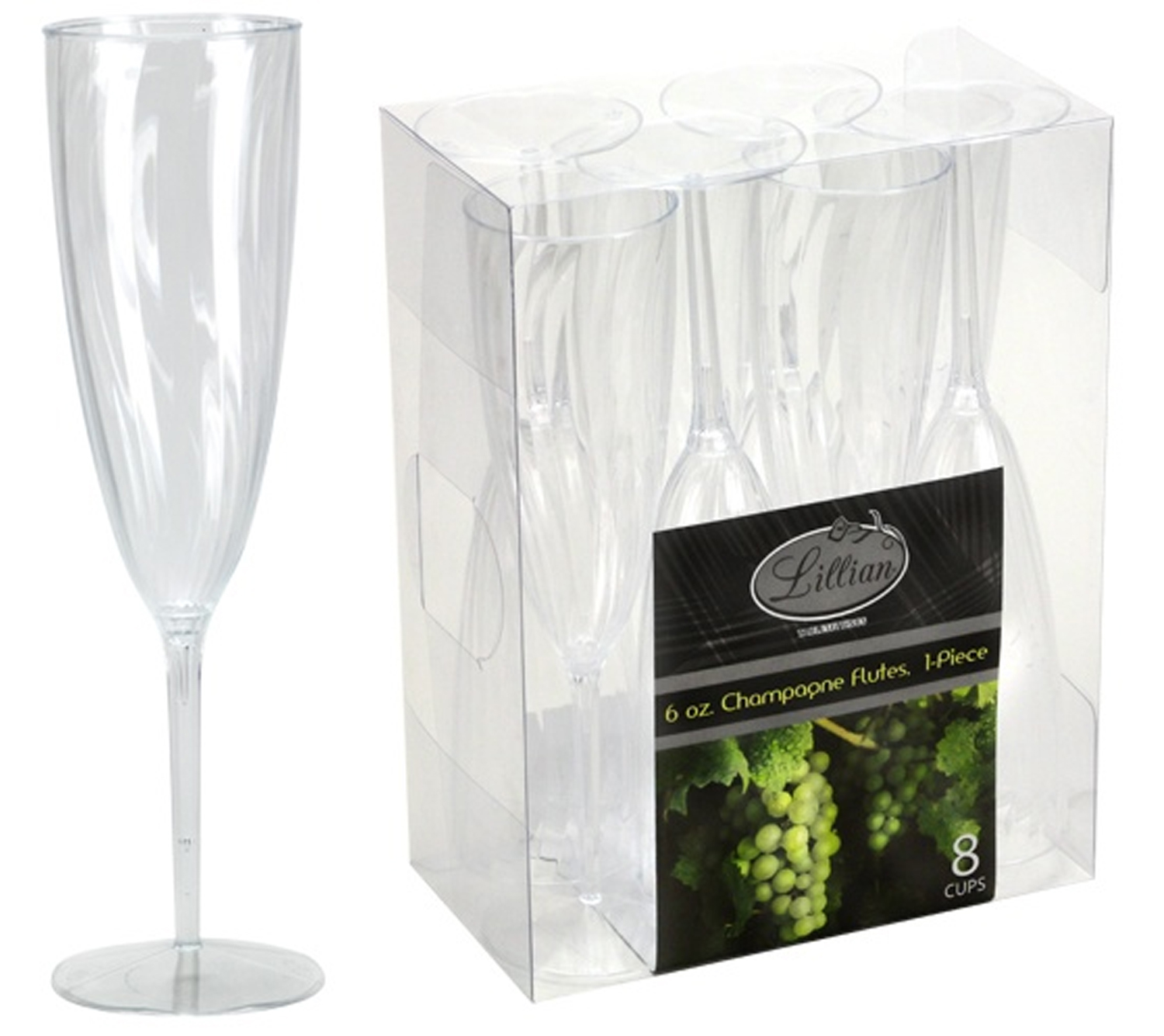 ''6 oz. 1-Piece Champagne Flutes, 8-Packs - Lillian''